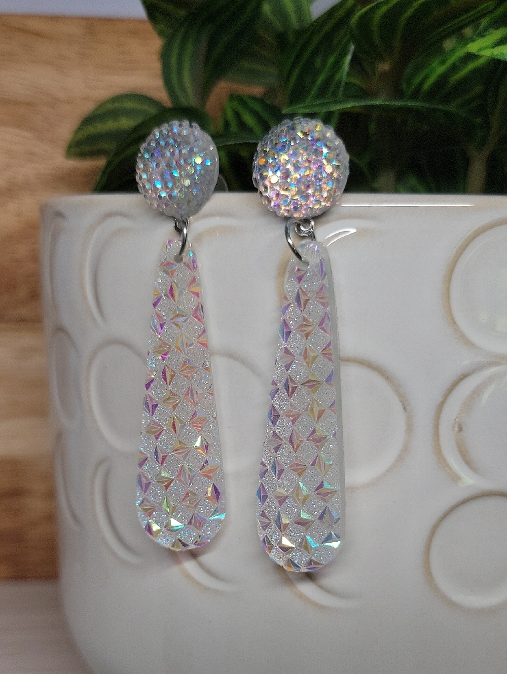 Unicorn Shimmer Iridescent Acrylic Drop Earrings - Sparkling Dangle Earrings - Picture 3 of 6
